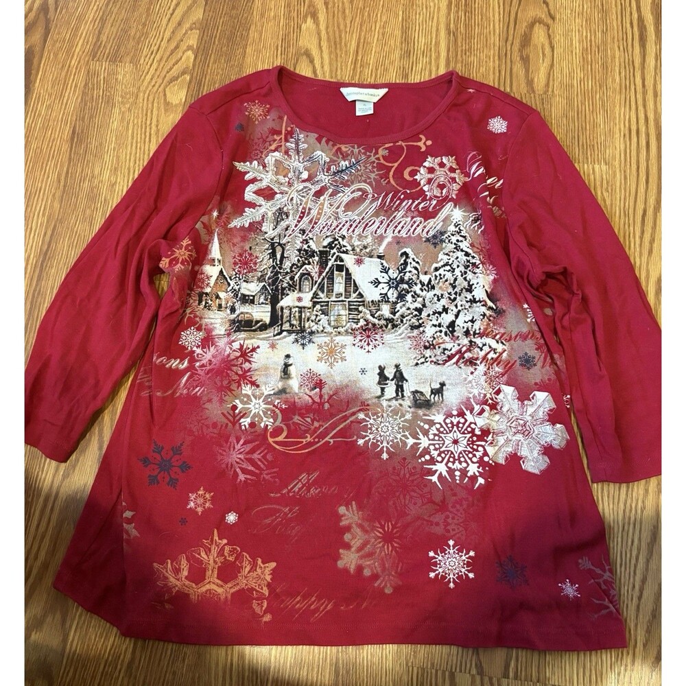 Christopher And Banks Winter Wonderland Snowman Red Shirt Sz XL